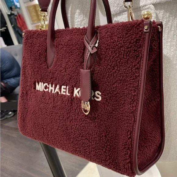 Michael Kors Medium SHEARLING MIRELLA ToteShoulder Bag Sherpa Oxblood NWT